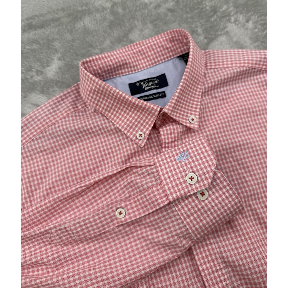 Original Penguin Heritage Slim Fit Men's Button Up Red Check Size M 15/32-33